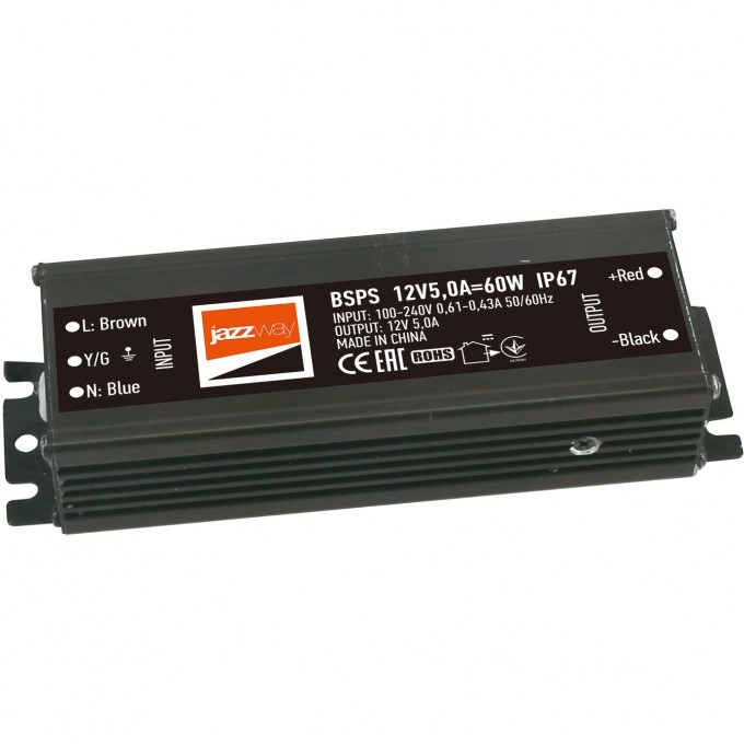 Блок питания JAZZWAY для светодиодной ленты BSPS 12V5 0A 60W IP67 3329273A Блок питания JAZZWAY для светодиодной ленты BSPS 12V5 0A 60W IP67 3329273A